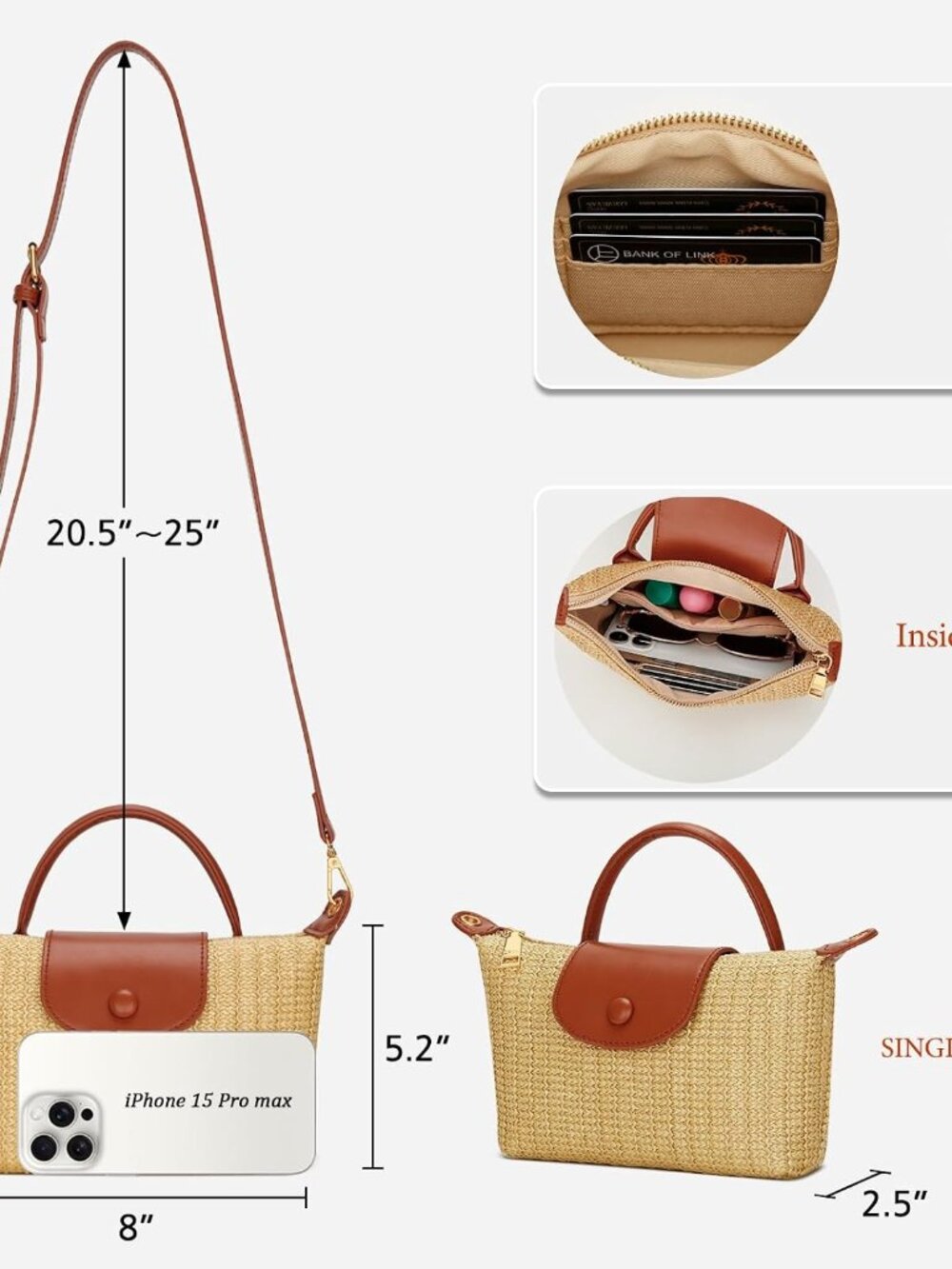 Mini Top Handle Purse for Women Small Summer Straw Beach Crossbody Bags for Lady - Picture 3 of 7